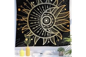 Berkin Arts Arazzo decorativo appendere alla parete, sfondo in tessuto di poliestere premium Arte spaziale Oro galattico ornato Mandala del loto gigante 150 x 200 CM
