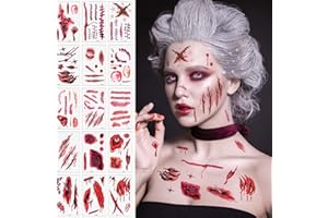 Alaoo Naklejki z ranami na Halloween, 15 arkuszy Halloweenowych tatuaży w formie blizny, realistyczny, straszny, tymczasowy tatuaż dla dzieci i dorosłych, Halloween, Cosplay, makijaż A