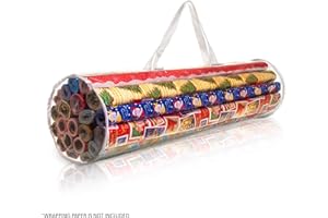 FiNeWaY Christmas Cylinder Gift Wrap Storage Clear Bag Wrapping Paper Organiser Xmas Christmas Tidy – Stores Baubles Tinsels Lights Bows Heavy Duty Material Birthday Wedding Party