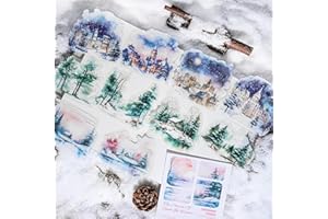 Arpaper Scrapbooking Adesivi Accessori 60 Pezzi Neve Scenario Adesivi Estetica PET Materiale Adesivi Decorativi per Scrapbooking, Journaling, Album DIY (Inverno Neve Scenario)