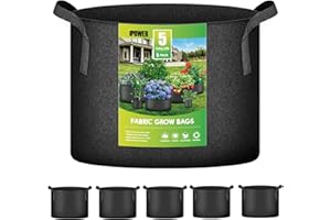 iPower Lot de 5 Sacs de Culture en Tissu Non tissé avec poignées à Sangle pour Jardin et Plantation, Noir, 18 litres