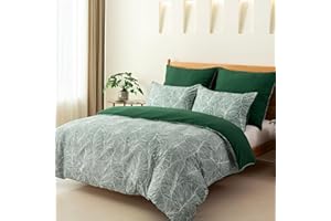 Tokokimo Emerald Green Double Duvet Cover Bedding Set Tropical Leaves Pattern, Summer Duvet Cover Set Green with 2 Pillowcases for Double Bed 200x200 cm, Soft Microfiber, Green/Tropical