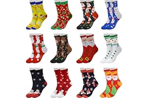 Vertvie 12 paia di Calzini Natalizi Cotone Caldi Calze per Donna e Uomo Regali di Festa da Indossare a Casa Deer Regali di Neve Stampa Natalizi