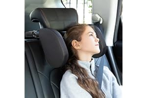 Auniq Car Seat Headrest Pillow, 180° Adjustable Car Travel Headrest Pillow Telescopic Leather Road Pal Car Seat Head Neck Support Pillow Sleeping Pillow On Both Sides for Kids Adults, Black