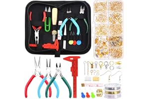 Swpeet Kit di forniture per la creazione di gioielli da 950 pezzi con strumenti, pinze di 3 tipi, fili colorati e 20 stili di risultati, anellini aperti in plastica, pinzette, punteruolo, forbici