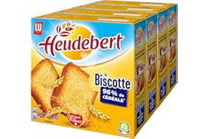 MONDELEZ INTERNATIONAL Heudebert - Biscottes aux Céréales Nature - Idéal pour le Petit-Déjeuner - Lot de 4 Boîtes de 2 Sachets avec 36 Biscottes (290 g)