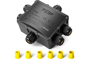 PEBA® Scatola di Giunzione Impermeabile IP68, Connettori Elettrici, 6 vie Connettore Stagno Manicotto di Collegamento Cavo Sotterraneo del Area Esterna per Diametro del Cavo Ø4-14mm, Nero