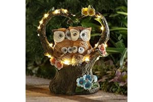 HIAME Décoration de jardin - Figurines solaires rouillées - Décoration de jardin - Figurines de jardin - Ornements solaires en forme de cœur et d'oiseaux - Sculpture en résine - Statues d'animaux avec