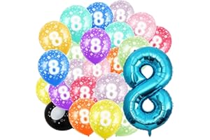 MACLUNAR Palloncino con numeri di compleanno, 8 anni e 20 pezzi, 30 cm, in pellicola, blu da 40 a 101 cm, decorazione di compleanno, con elio, per uomini, donne, feste di compleanno