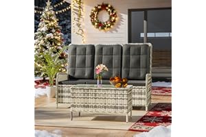 Gotland 3-Sitzer Rattan Gartenmöbel Set mit 118° Rückenlehne, Verstellbar, Outdoor Lounge aus Wasserfestem Polyrattan für Terrasse & Garten Möbel draußen(Schwarz)