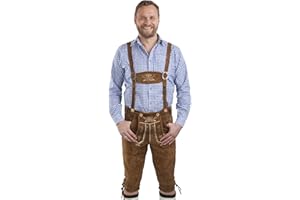 SCHÖNEBERGER TRACHTEN COUTURE Męskie spodnie skórzane z paskiem na kolana, styl ludowy, chmiel i słód, prawdziwa skóra, spodnie ze skóry syntetycznej, w zestawie szelki