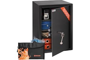 Brihard Business XL Coffre-fort à Clé 50 x 35 x 36 cm avec Sac Ignifuge, Grand Coffre Fort de Bureau 60 L avec 2 Etagères Réglables, Coffre-fort à Clés pour Argent et Bijoux