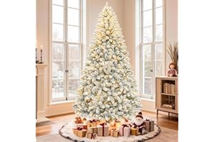 QLOFEI 180cm Arbol de Navidad Nevado Artificial con Nieve y 300 Luces LED Cálidas, Arbol de Navidad con Luces Incorporadas, 856 Puntas y Soporte de Metal para Hogar Oficina Comercio Fiesta