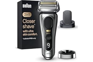 Braun Series 9 PRO+ 9557s, Rasoir Électrique Pour Homme, Système 2-En-1 Avec Tête De Massage ProComfort Pour Pré-Rasage, Base De Recharge, Étanche, 60 Min D'autonomie, Fabriqué En Allemagne, Argent