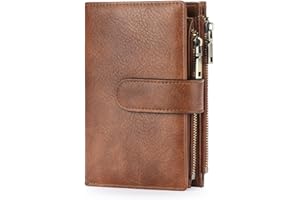 GOIACII Leather Purses for Women, Bifold Compact Womens Wallet with RFID Blocking, Medium Ladies Purse Credit Card Wallet with 16 Card Slots and Zip Coin Pocket