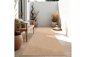 Paco Home Alfombra Exterior Interior Balcón Terraza Alfombra Cocina Monocolor Jaspeado, tamaño:80x250 cm, Color:Naturaleza