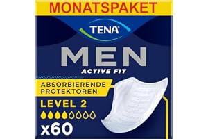 TENA Absorberande inkontinensskydd för män, nivå 2, 60 inkontinensdynor (10 x 6 förpackningar) för män i alla åldrar, koppformade för medelhög svaghet i urinblåsan, urinläckage och droppar (förpackningen kan variera)