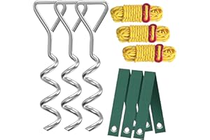Aoipend Heavy Duty Tree Stakes Kit, Supports for Leaning Tree 3pcs Spiral Metal Stakes-3pcs Tree Straps-40ft Reflective Guy Lines Resistant to Strong Winds Anchoring Kits for Young