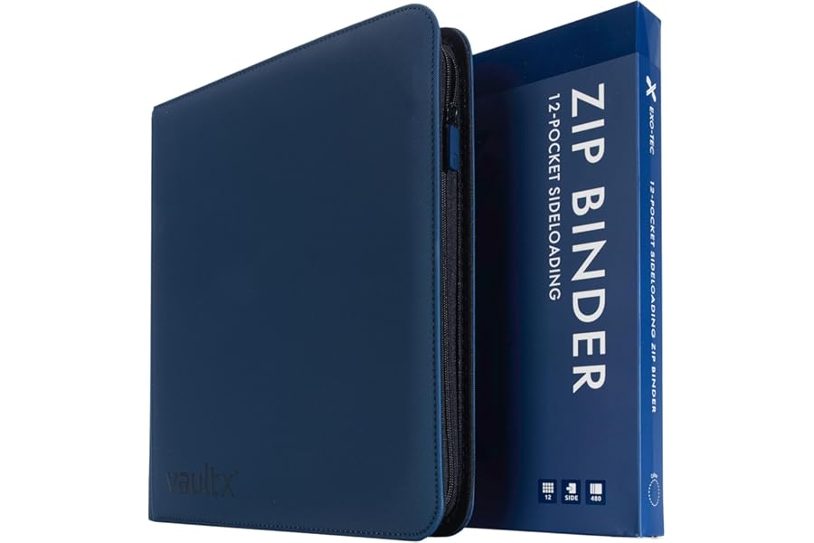 Vault X 12 Pocket Trading Card Zip Binder - 480 cards, Premium Exo-Tec Album Material, 20 Side-Loading Pages, Folder for Collectible Card Games, Sports, TCG (Blue)