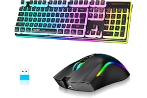 MAMBASNAKE L96 Kabellose Tastatur- Und Maus-Kombination Mechanisches Gefühl, Wiederaufladbare 3000mAh-RGB-Tastatur in Voller Größe Mit Pudding-Tastenkappen + Optische Mäuse Mit 4800 DPI, US Layout