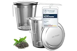 Der Traum Sitko do herbaty sypkiej ze stali nierdzewnej 304 – 2 sitka do herbaty, filtr do herbaty, stal nierdzewna z pokrywką i składanymi uchwytami, drobne oczka, nadaje się do mycia w zmywarce