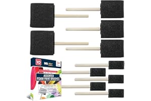 SOL 10pk Assorted Foam Brushes for Painting Sizes 2.5, 5, 7.5cm - Sponge Paint Brushes for Acrylics, Varnishes, Wood Stain, DIY & Crafts, Smooth Application, Durable Lightweight Painting Tools