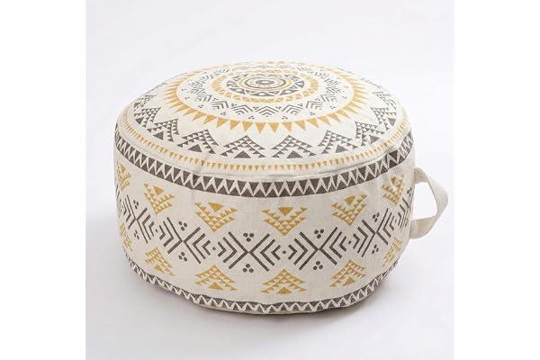 MOCOFO Ofyllda runda puffskydd med handtag, ottoman-puff, kan förvaras med dragkedja, bönpåse med dragkedja, heminredning, fotpall extra sittplatser för vardagsrum, sovrum, uteplats (gul, 45 x 45 x 20