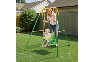 Warmiehomy 3 in1 Baby Swing Chair with Safety Harness Kids Swings for Garden Backyard Outdoor Indoor, Foldbale Toddler Swing Chair Play for Children Gift for 1 2 3 4-10 years old Boys Girls, Green