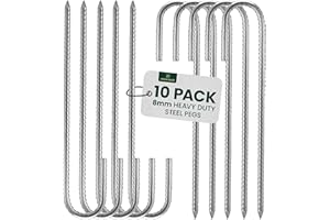 Green Haven Lot de 10 piquets de Tente incurvés Robustes en Acier galvanisé de 8 mm d'épaisseur avec extrémités en J - Piquets de Sol en métal résistant à la Rouille pour Camping, Jardin, bâche