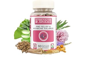 STRENGTH & SPICES100% NATURAL VEGAN FOOD SUPPLEMENTS Strength & Spices PMS Relief & Hormone Balance, Estrogen Supplements for Women with 12 Ingredients Including Dong Quai and Vitex Agnus Castus, For Fertility and Menstrual Comfort, 1000 mg, 60 Capsules