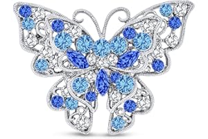 BLING JEWELRY Grande Déclaration Cristal Accent Jaune Orange Or Aqua Bleu Noir Clair Jardin Libellule Firefly Fluttering En Filigrane Papillon Broche Foulard Pour Les Femmes Adolescents Argent Plaqué Or