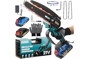 MIODURO Mini Motosega a Batteria per Potatura, Motosega Elettrica con 2 x 4000mAh Batterie, 6 Pollici Sega a Batteria con con Blocco di Sicurezza e Motore Potente per il Taglio del Legno e il Giardinaggio