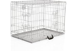COZY PET Dog Cage 30" Light Grey Metal Tray Folding Puppy Crate Cat Carrier Dog Crate. DC30G