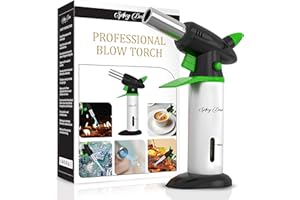 Spicy Dew Blow Torch - Creme Brulee Torch - Refillable Professional Culinary Kitchen Torch with Safety Lock and Adjustable Flame - Micro Butane Torch with Fuel Gauge - Cooking Food Torch