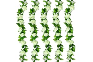 Huryfox Guirnaldas de Flores Artificiales - 5 Hilos de 230 cm de Largo, Artificiales de Rosas Blancas para Decoraciones, Arco de Flores de Seda con Diseño Realista para Hogar, Jardín, Bodas, Fiestas