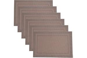 Terafeels Table Placemats Set 6 Table Mats PVC Heat-Resistant Washable and Non-Slip 45 * 30 cm Dinner Table Mats Set of 6 for Kitchen Table Mat Indoor Outdoor (Brown07), 3207