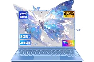HUQPPQ Laptop 14 inch Celeron N5095 Processor (Up to 2.9GHz) 8GB RAM 256GB SSD Win11 Laptops | FHD 1920×1200 IPS Display | WiFi 5, BT4.2, Webcam | 180° Foldable | For Students & Business - Blue