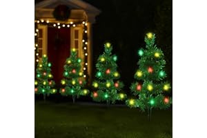 Just for Christmas Pathway Lights – Pack of 4 Battery-Operated Pre-Lit Trees W/60 Multi Color LEDs, Timer Function & 30cm Cord | Indoor & Outdoor Christmas Pathway Lights for Decorations