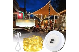 AUBESS Łańcuch świetlny na kemping, zwijany, wodoszczelny, przenośny, do użytku na zewnątrz, lampa kempingowa, ładowana 10 m LED, łańcuch świetlny, na kemping, do ogrodu