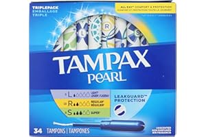 TAMPAX Pearl Tampons, Leicht/Normal/Super saugfähig, mit LeckGuard-Geflecht, 3er-Pack, ohne Duft, 34 Stück