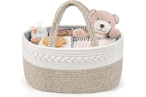 Maliton Nappy Caddy，Large Newborn Essentials Diaper Caddy，Cotton Rope Sturdy Portable Baby Caddy Storage Basket with Removable Compartments，Nappy Organiser as Baby Shower Gifts for Newborn