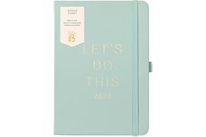 Busy B Dziennik bramek od stycznia do grudnia 2024 r. – szałwia – sztuczna skóra, tygodniowy planer wyznaczania celów z naklejkami, kieszeniami i notatkami