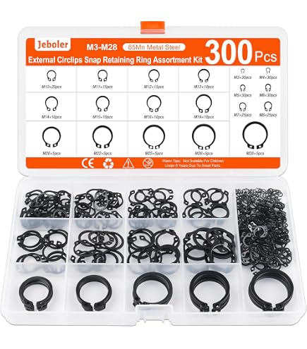 VIGRUE 400-delige borgring assortiment borgringen set 19 maten koolstofstaal E-clip externe bevestigingsring externe C-clips gedeelde gespen sluitringen, M4-M28 met kunststof doos VIGRUE 400-delige borgring assortiment borgringen set 19 maten koolstofstaal E-clip externe bevestigingsring externe C-clips gedeelde gespen sluitringen, M4-M28 met kunststof doos