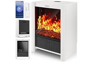 TRESKO Chimenea eléctrica Calefacción 2000 W, Smart Home WiFi App & Mando | Estufa eléctrica con Efecto Llama LED y Pantalla LCD | Chimenea eléctrica con termostato | Calefacción por ventilado