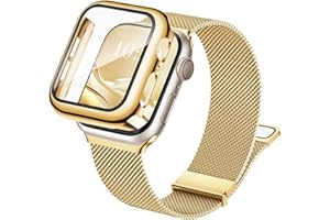 Raradev 3-in-1 Compatible with Apple Watch Metal Straps 40mm with Case & Screen Protector, Dual Magnetic Band and Protective Cover with 9H Tempered Glass for iWatch SE3 Series 6/5/4, Gold