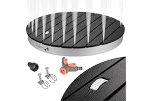 Zelsius floor shower in wood look Ø 70.5 cm | Black | Fountain height up to 4 m | Round garden shower | Camping shower | Portable outdoor shower | Pool shower with foot wheel | Sauna shower