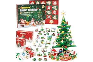 Miunana Advent Calendar 2025 Christmas Tree Building Toy Set with LED light, Christmas Countdown Calendar 24 Days Surprise Boxes Building Block for Kids Adult Home Decor Party Favor Creative Gifts