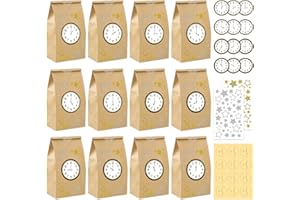 Lets Joy Silvester Countdown Tüten 2026, 12 Silvester Geschenktüten, Geschenktüten aus Kraftpapier, Papiertüten mit Stickerbögen Deko Silvesterpartyzubehör DIY, Befüllen Tüten