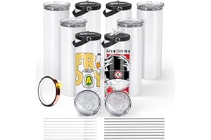 AGH 8 Stück Sublimationsbecher 590 ml Skinny gerade Rohlinge Sublimations-Wasserflasche mit Whorl Doppeldeckel, tragbarer Deckel, Wärmeband, Saft, Getränke