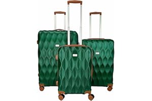 GOODS EMPORIUM Suitcase Set of 3 Suitcases - Luggage Sets 3 Piece Hardshell - Lightweight Suitcase Sets with Lock - Large Medium Small Suitcases 4 Wheels Case and Hand Luggage set (Green - Brown, Set of 3)